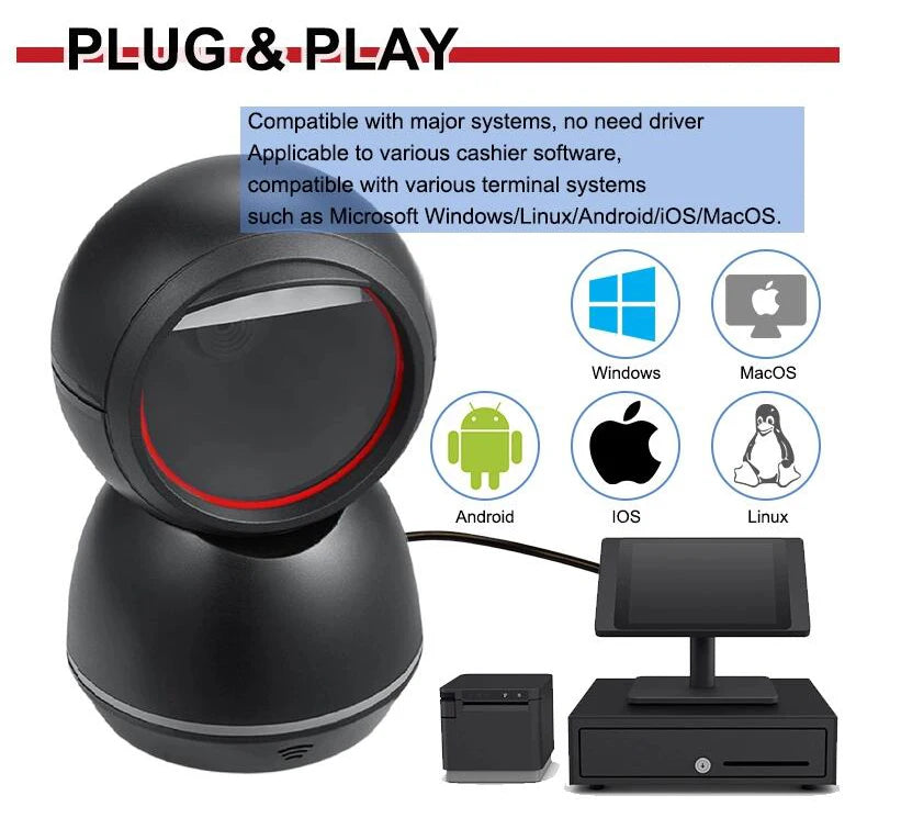 New Arrial Foldable Omnidirectional Desktop 2D Barcode Scanner Automatic Wired USB Platform Bar Code Reader for Supermarket