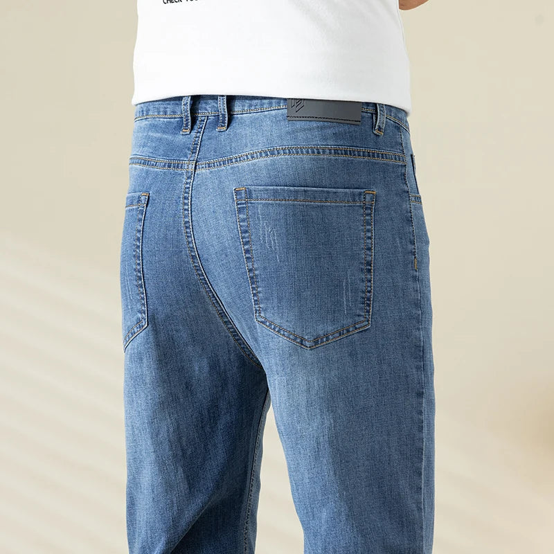 Summer Thin Mens Clothing Cowboys Slim Straight Jeans Men Denim Pants Casual Regular Fitness Men's Trousers Light Blue 2025