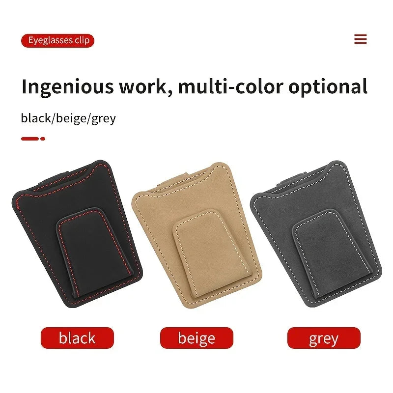 Sunglass Holder For Car Sun Visor, Suede Leather Glasses Eyeglass Hanger Clip Car Sunglasses Holder Ticket Card Clip Accessories