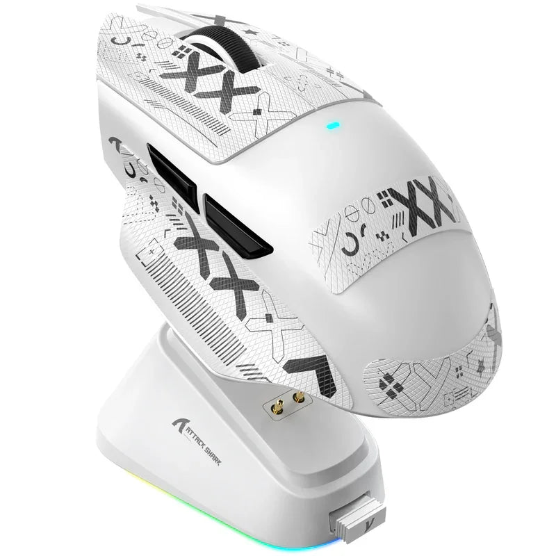 V6 ATTACK SHARK 25000DPI Wireless Mouse,Bluetooth Tri-Mode Connection,Touch Magnetic Charging Base , Macro Gaming Mouse