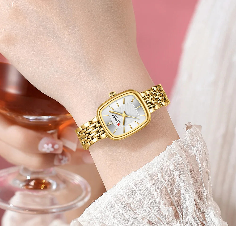 CURREN Fashion Dress Watches for Ladies Simple Quartz Stainless Steel Bracelet Wristwatch