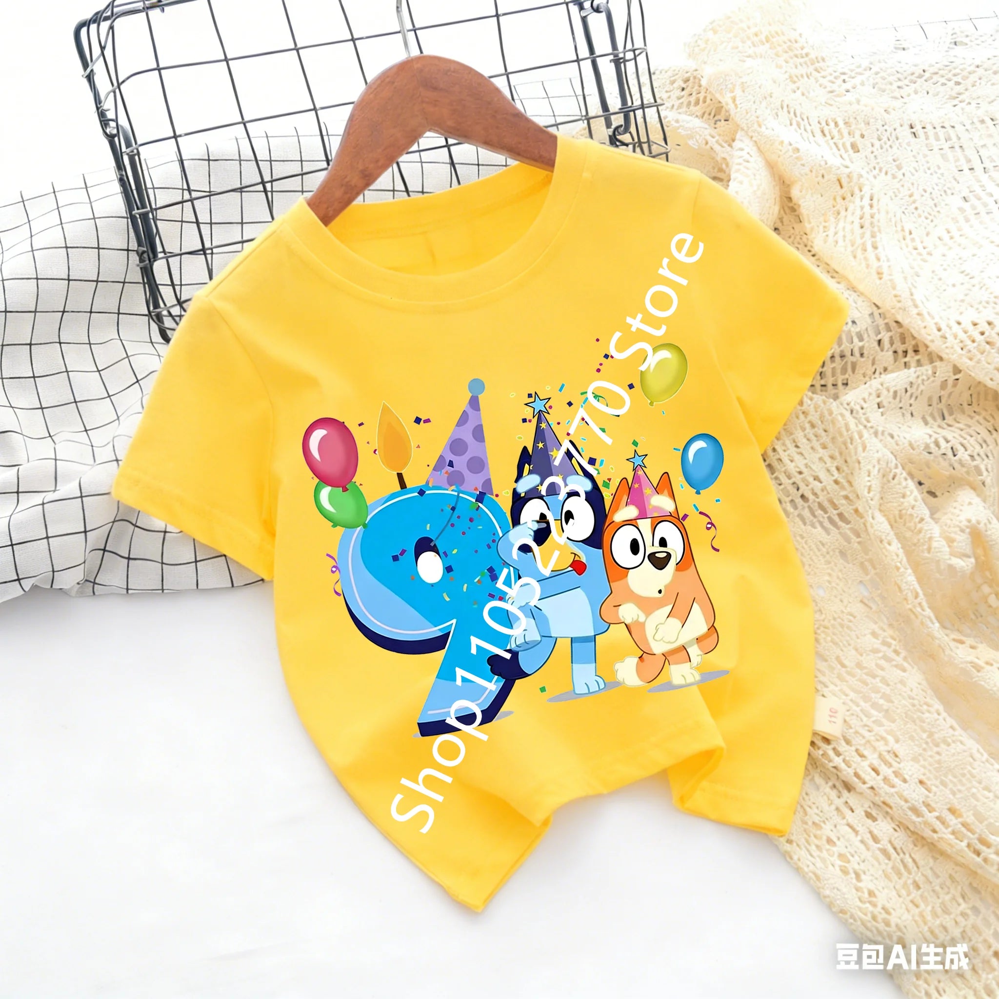 Bluey Baby Birthday T Shirt for Boys Girl Bingo Number Kids Clothes Summer Cartoon Letter Tees Shirts Toddler Short Sleeve Tops