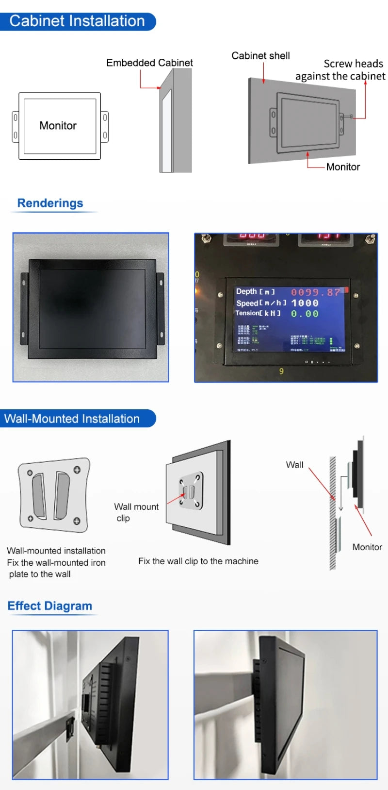 Zhixianda 18.5 Inch LCD  IPS Industrial Panel 16:9 1920*1080 Capacitive Touch Screen Open Frame Monitor For Automation Equipment