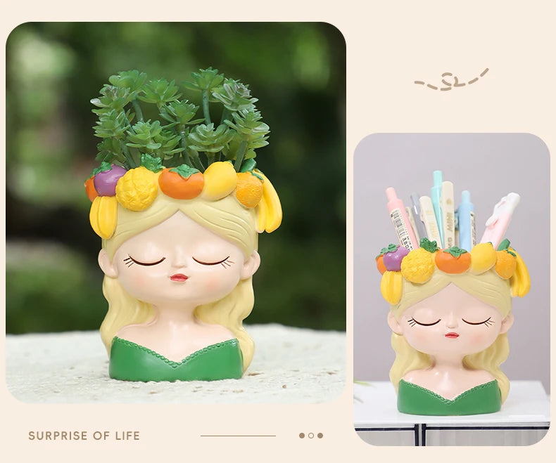 Cute Girl Flower Pot for Succulents, Decorative Planters Girls Portrait Garden Pots for Home Decor Desktop Ornament