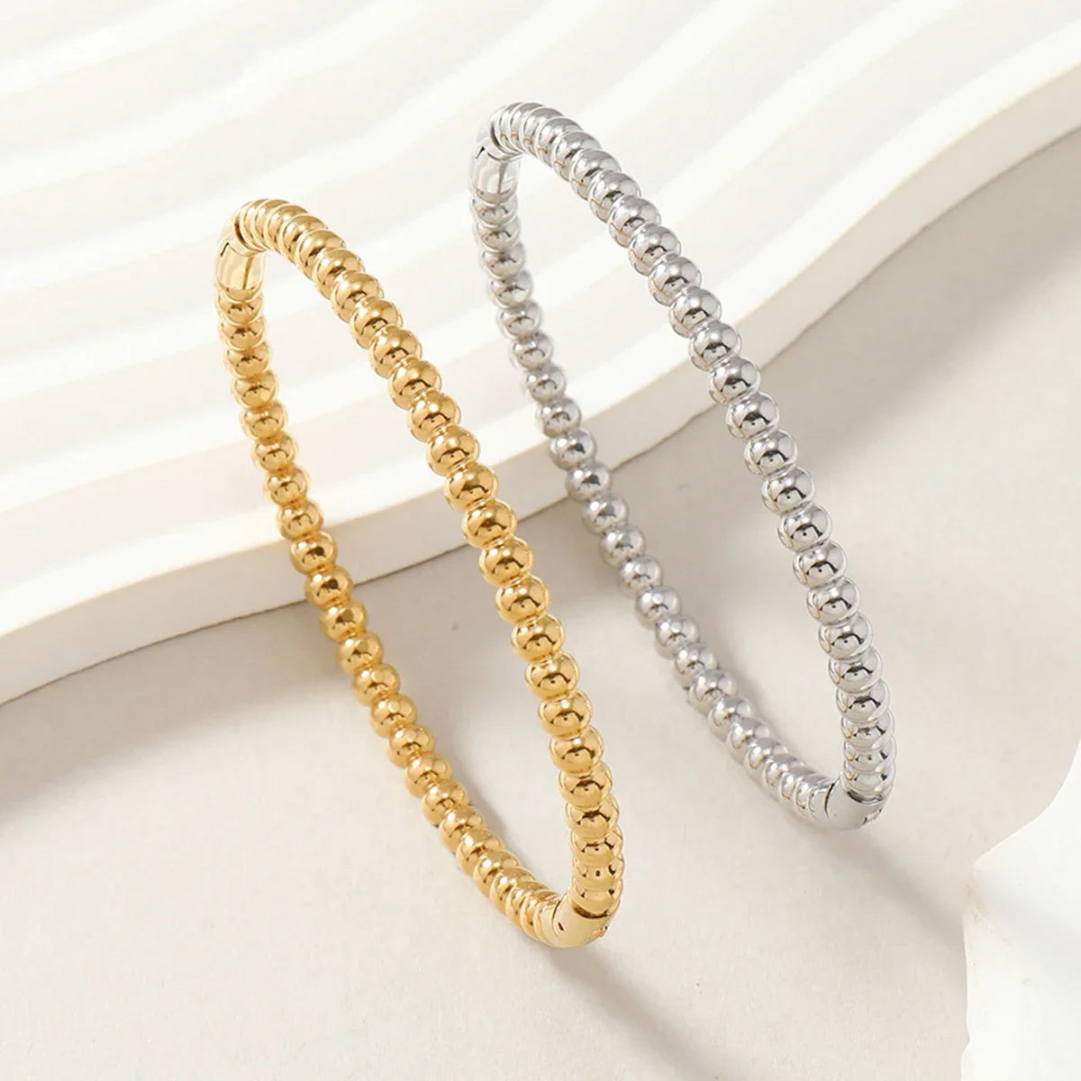 Round Ball Beaded Bracelets Bangles High Quality Stainless Steel Twist Balls Dots Bead Bangle for Women Jewelry