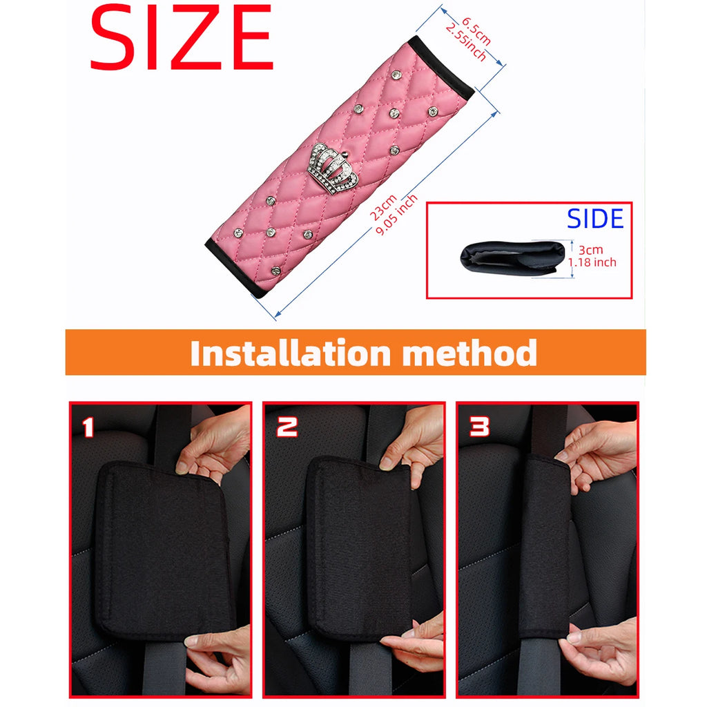 A skin feeling PU sheepskin embroidered crown diamond artificial stone car shoulder guard seat belt automotive supplies