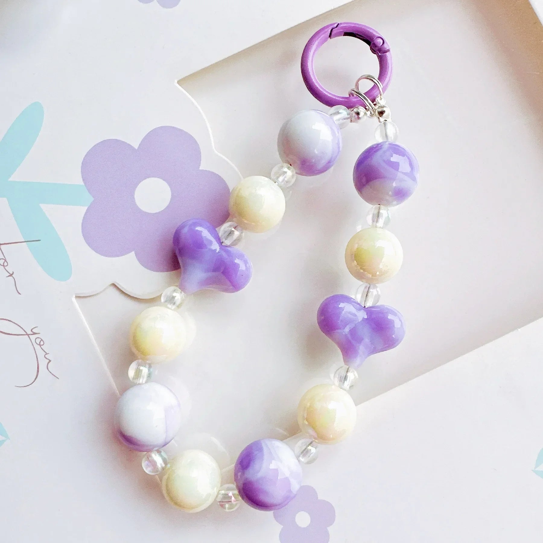 Acrylic Beads Keychain Phone Charm Women Girls Mobile Phone Chain Cellphone Strap Anti-lost Lanyard Beaded Hanging Rope Jewelry