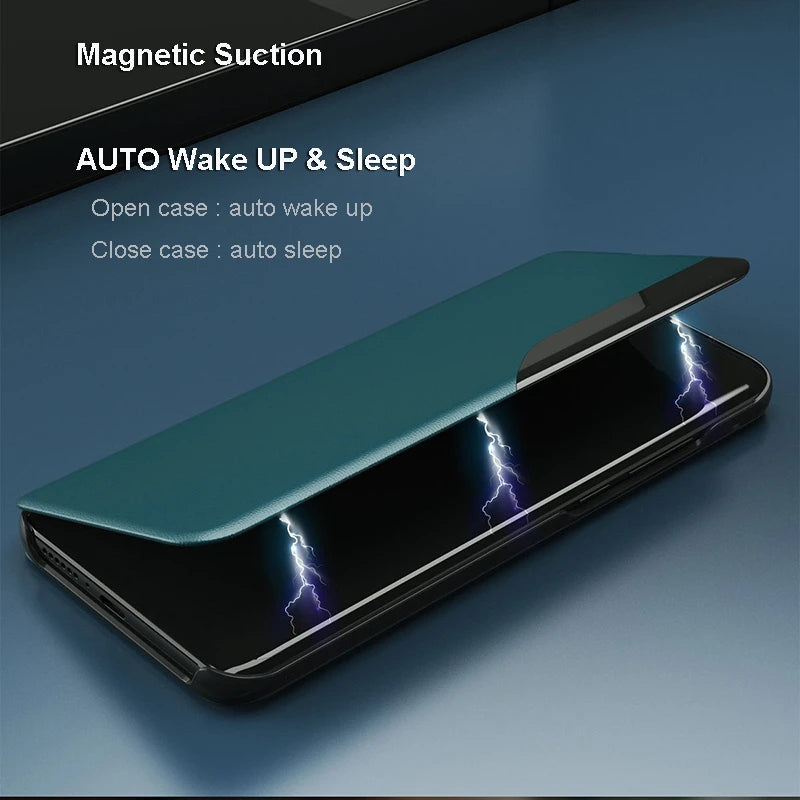 Window Magnetic Flip Phone Case For Samsung Galaxy S25 S24 S23 FE Ultra Plus + Book Leather Cover Holder Anti-fall Funda Coque