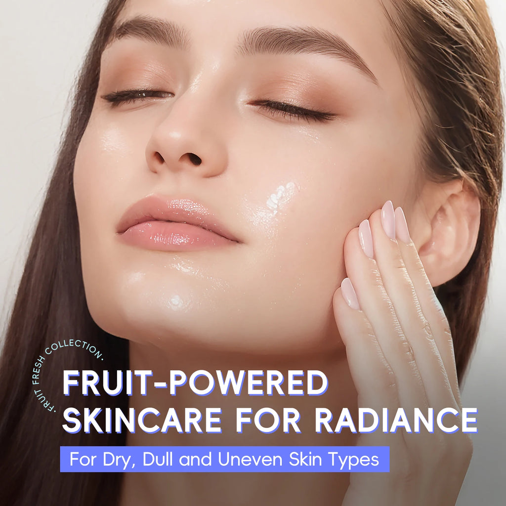 QUIYUM Fruit Fresh Collection 5-Piece Skincare Set Brightening Hydrating Anti-Age Facial Care for Dry Dull Skin