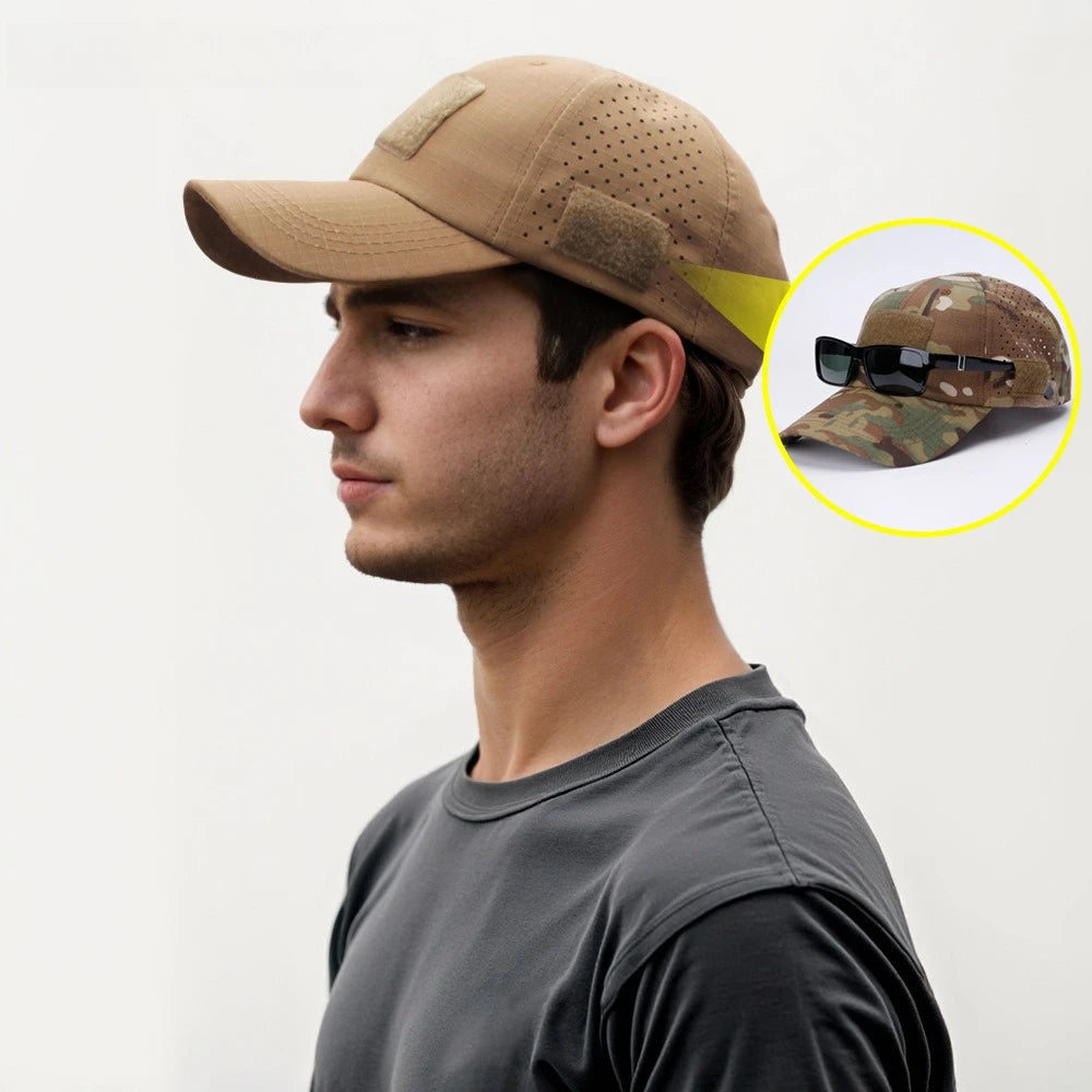 1Pcs Camouflage Baseball Cap Summer Outdoor Tactical Sunscreen Hat for Mens Hiking Fishing Fashion Peaked Cap with DIY Velcro
