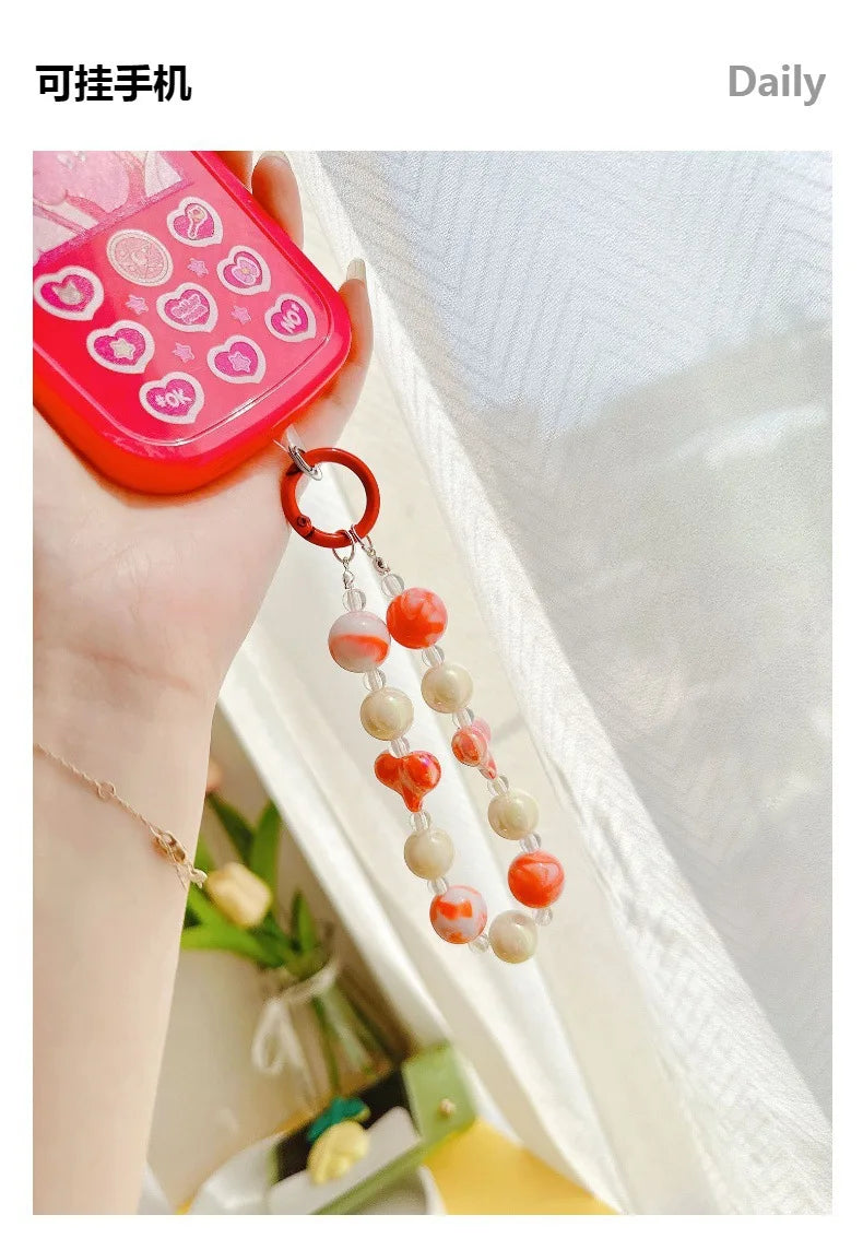 Acrylic Beads Keychain Phone Charm Women Girls Mobile Phone Chain Cellphone Strap Anti-lost Lanyard Beaded Hanging Rope Jewelry