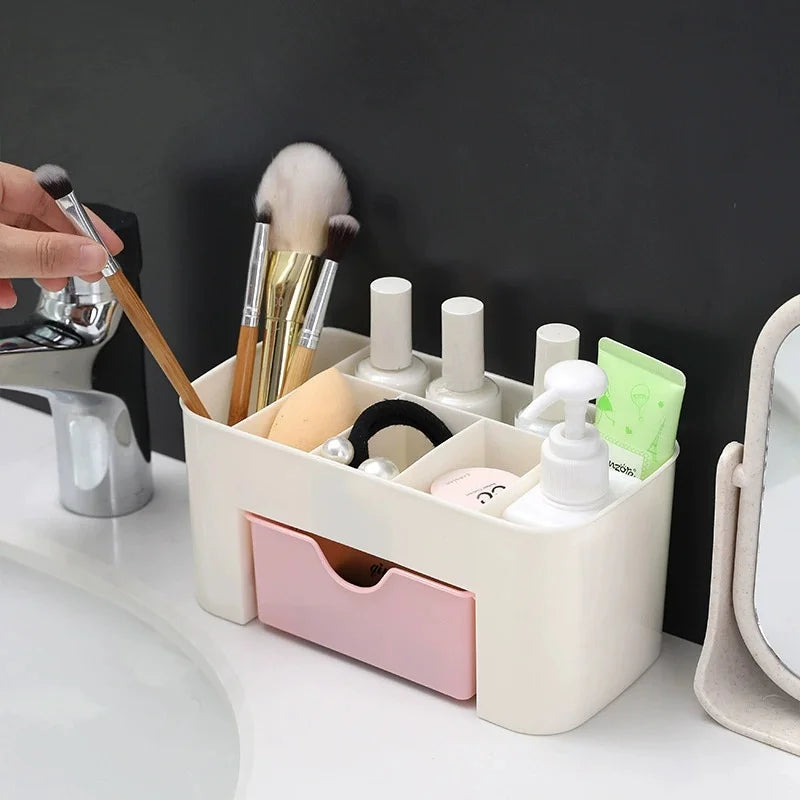 Makeup Organizer with 1 Drawers, Desk Organizer, 6Compartments, Cosmetics Storage Box for nail polish,Lipstick, Brushes, Jewelry