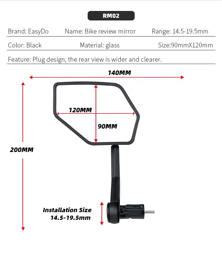 EASYDO Bicycle Mirror Universal WideRange 360° Adjustable Rearview Mirror Electric Scooter Convex Glass Durable Bike Accessories