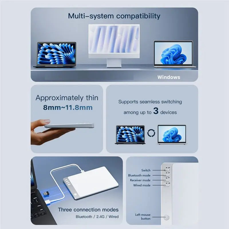 Multi-Function Touchpad Bluetooth+ 2.4G Wireless+ Wired Rechargeable Trackpad For Laptop Gesture