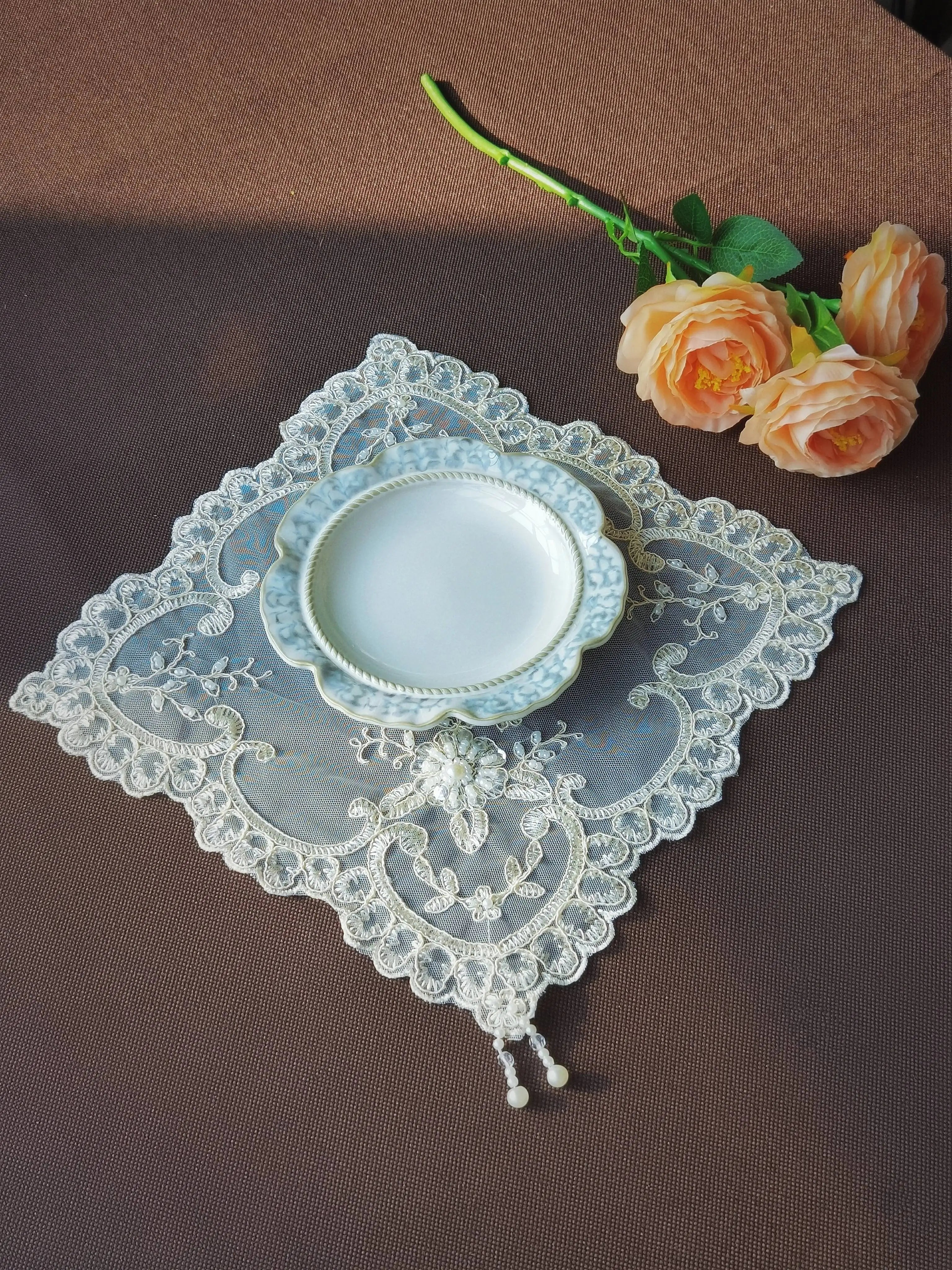 Holiday Placemats Wedding Plate Mat Decorative Table Pad Geometric Coasters Lace Background Cloth For Shooting Modern Home Decor