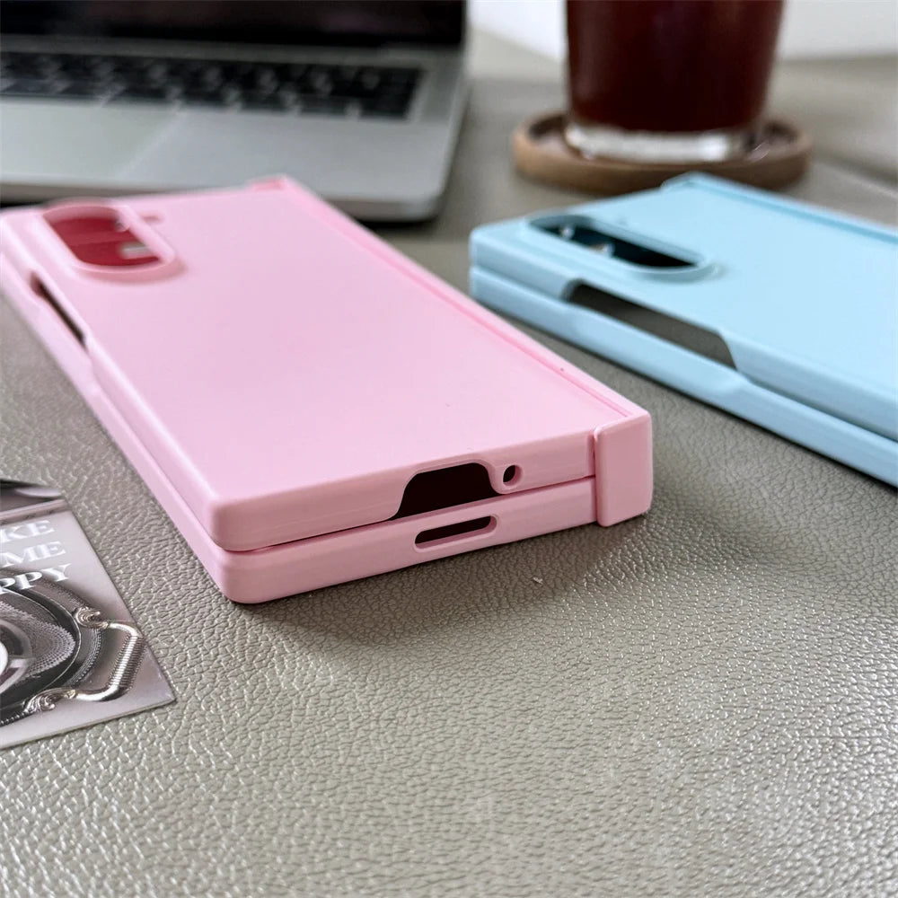Luxury Matte Phone Case for Samsung Z Fold 6 5 4 3 5G Fold6 Fold5 Fold4 Fold3 Hinge Shockproof Protective Macaron Color PC Cover