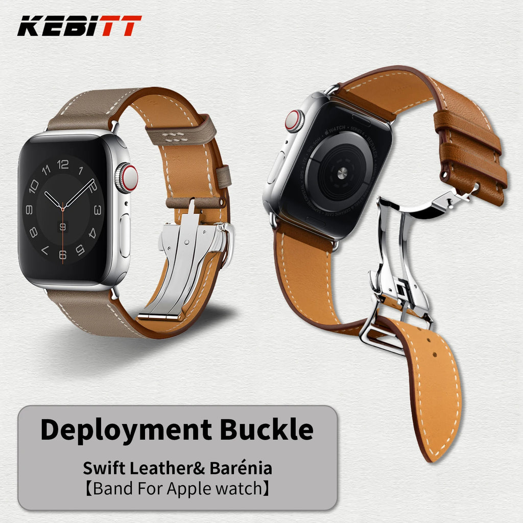 Kebitt High Quality Iwatch Ultra3 Genuine Leather Band Deployment Buckle Strap For Apple Watch Series11 10 9 8 7 Se 3 46 45 49mm