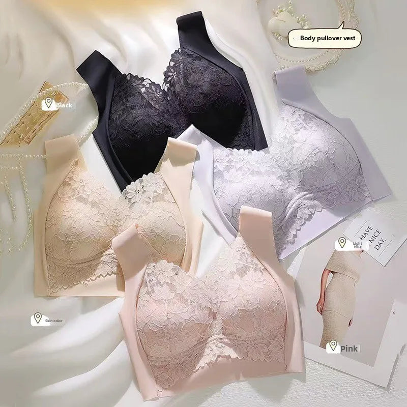 Ladies Comfortable Sexy Lace Seamless Breathable Back Bra All Season Comfortable Without Steel Ring Gathering Anti Sagging Vest