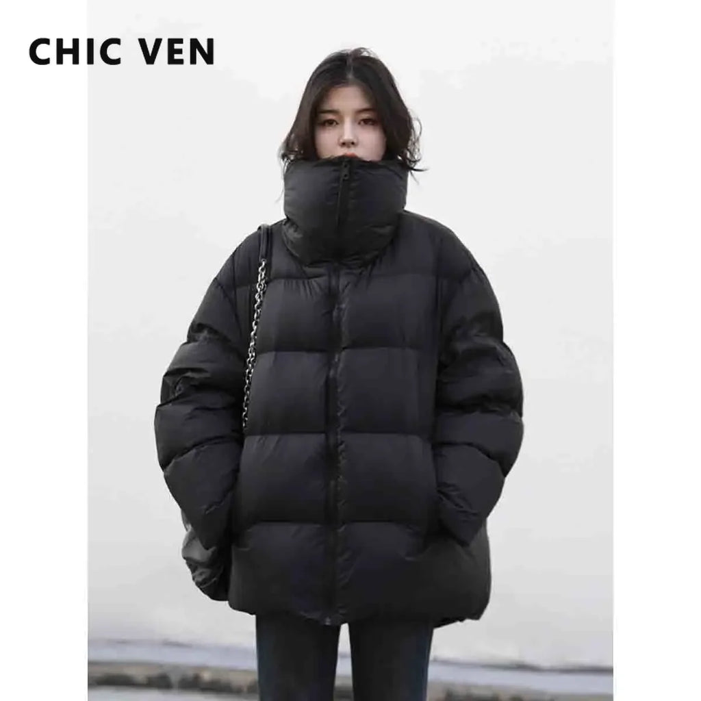 CHIC VEN Women's Down Coats Korean Stand Collar Simple Solid Color Warm Casual Jackets Soft Fashion Female Clothing Winter 2025