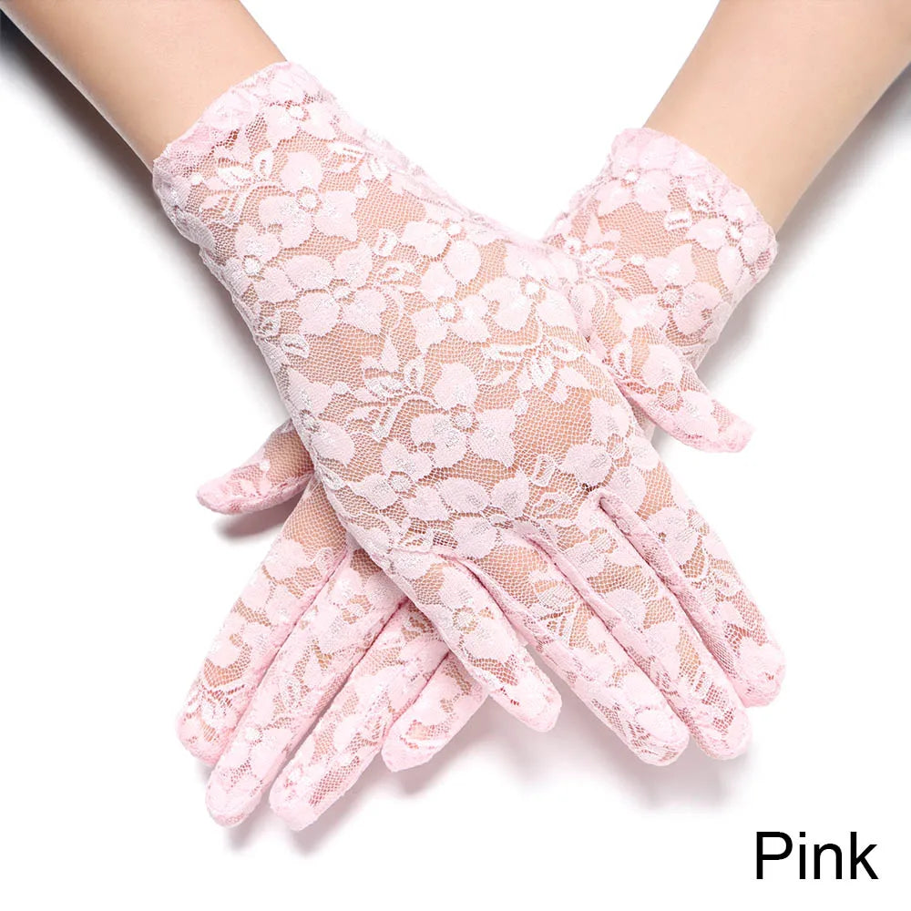 Women Fashion Bride Lace Driving Gloves Thin Lace Sunscreen Female Short UV Protection Gloves Goth Party Hollow-Out Mittens