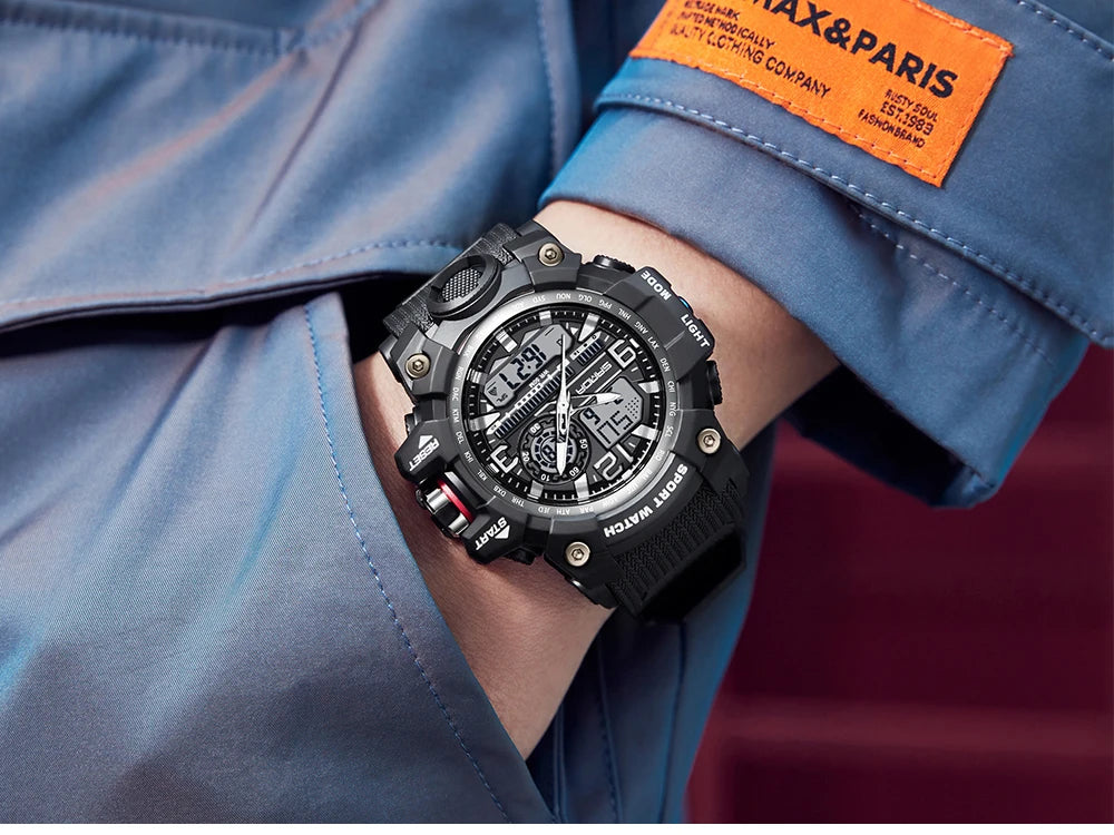 SANDA 3133 Digital Watch Men Military Sport Stopwatch Quartz Wristwatch Top Brand Luxury LED Waterproof Male Electronic Clock