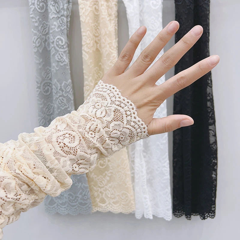 Long Lace Gloves Gothic Thin Hollow Fingerless Gloves Women Sun Protection Sleeves Oversleeve Mesh Arm Sleeve Sunscreen Mittens
