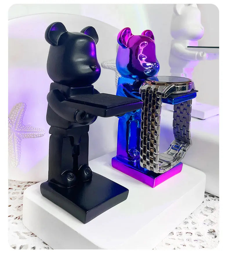 Trendy Watch Display Stand, Electroplating Cartoon Bear, Animal Resin Ornaments, Jewelry Storage Rack, Watch Holder Figure Stand