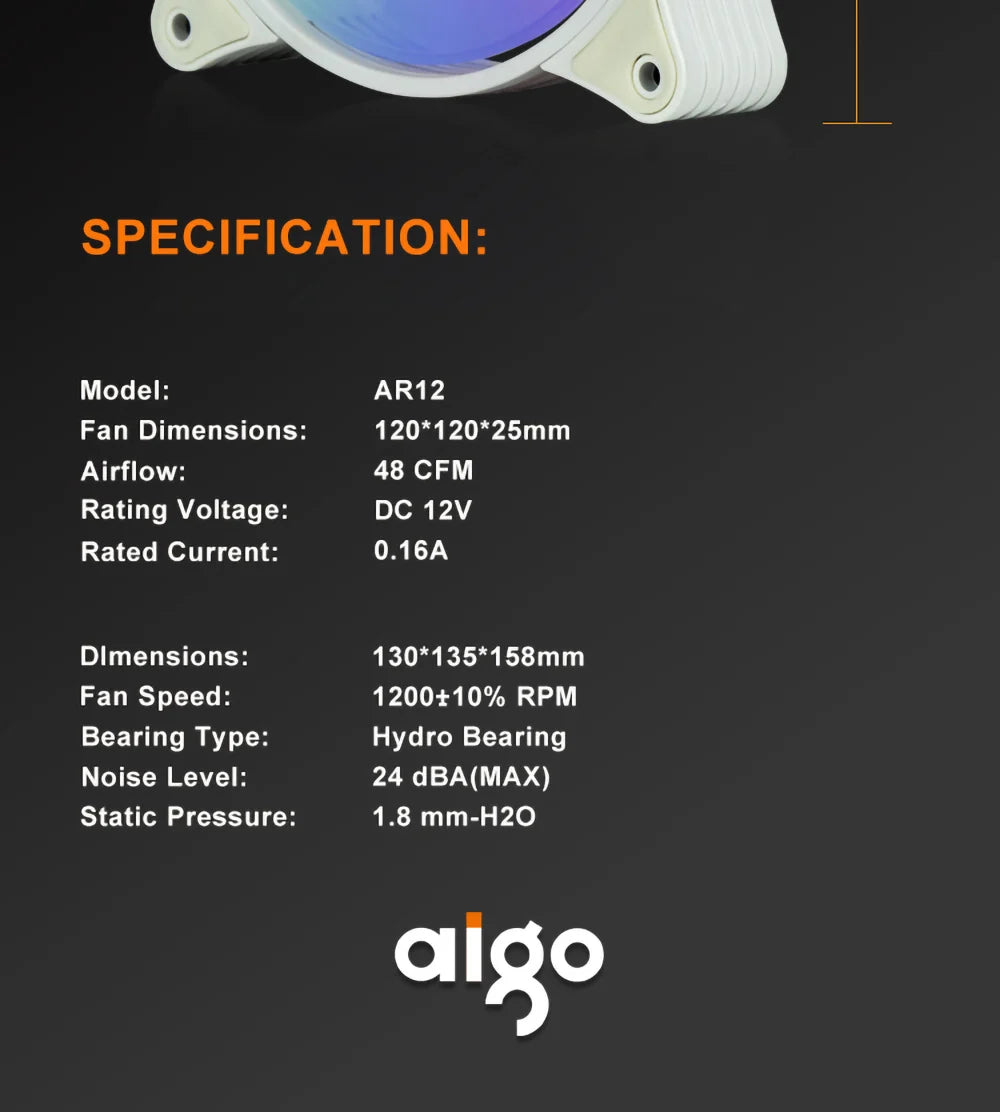 Aigo AR12 white 120mm RGB FAN ventilador PC gamer Computer Case kit Fan Cooling Cooler 12cm Adjust Speed 12V ARGB Fans ventoinha