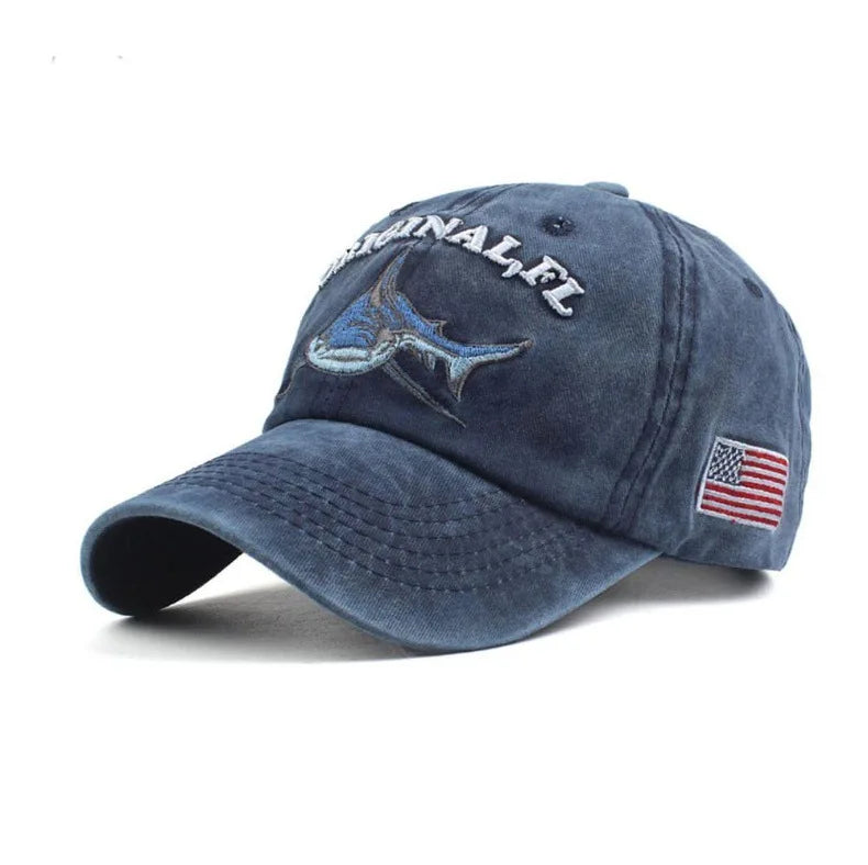 Hot-Selling Shark Embroidered Baseball Cap for MeninsTrendy Fashion Sunshade Sunscreen Baseball Cap Unique Niche