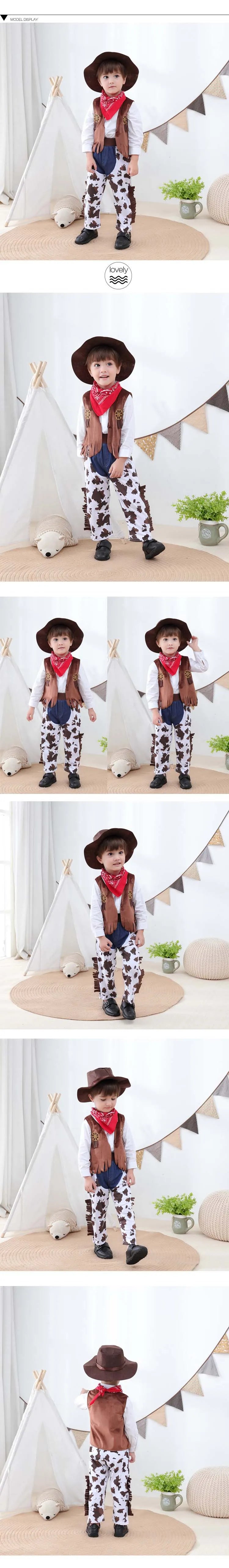 Kid Boys Cowboy Costume Children Western Cowboy Costumes Purim Cosplay Halloween Event Dress Up Party Stage Performance Outfits