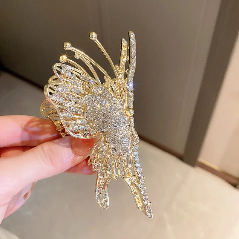 DREJEW Butterfly Hairbands for Women Rhinestone Crystal Long Tassel Chain Headband Simulated Pearl Headwear Hair Accessories