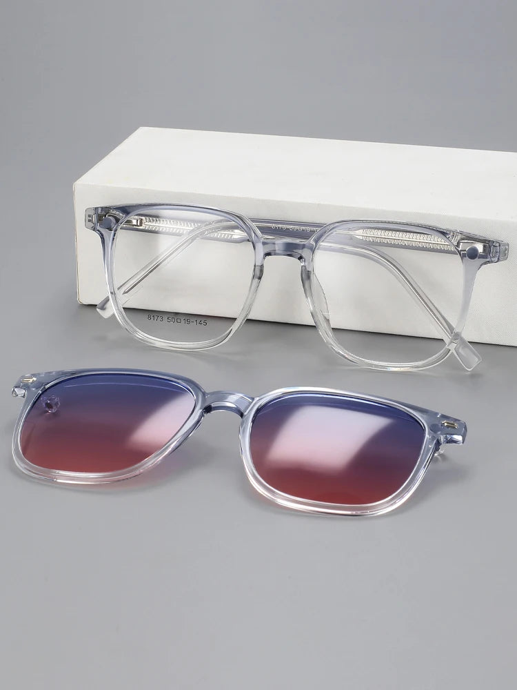56532 Fashion Anti Blue Light Square Glasses Frames Polarized Sunglasses Magnetic Clip Women Computer Eyeglasses