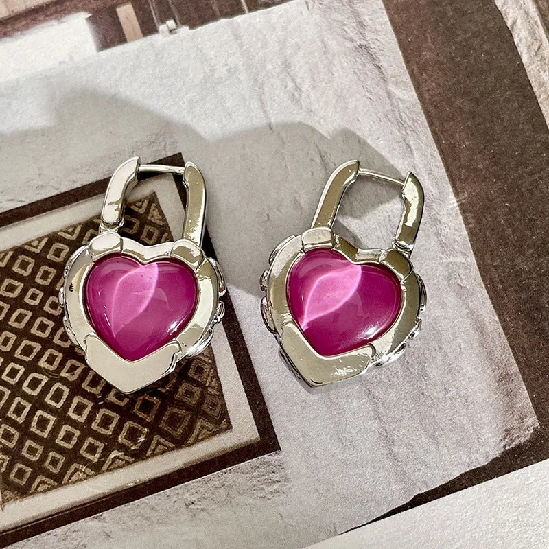 Fashion Pink Heart Lock Drop Earrings For Women Personality New Creative Luxury Designers Jewelry Wholesale