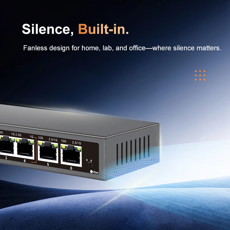 KeepLiNK 6-Port Multi-Gigabit Unmanaged Network Switch 4 X 2.5Gb RJ45 + 2 X 10Gb RJ45 for High-Speed Data Networking