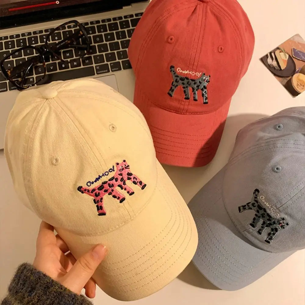 Retro Embroidered Embroidery Baseball Cap Spotted Cat Peaked Cap Letter Baseball Hat Sunscreen Hat Retro Sun Hat Spring Summer