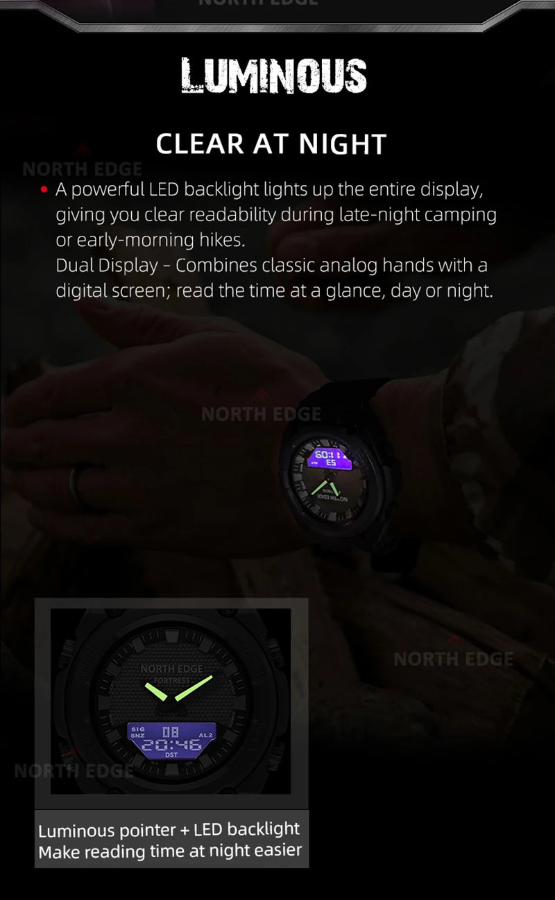 NORTH EDGE FORTRESS Men's Sports Watches Stopwatch Men's Digital Watches World Time Wristwatch relógios masculino Waterproof 50M