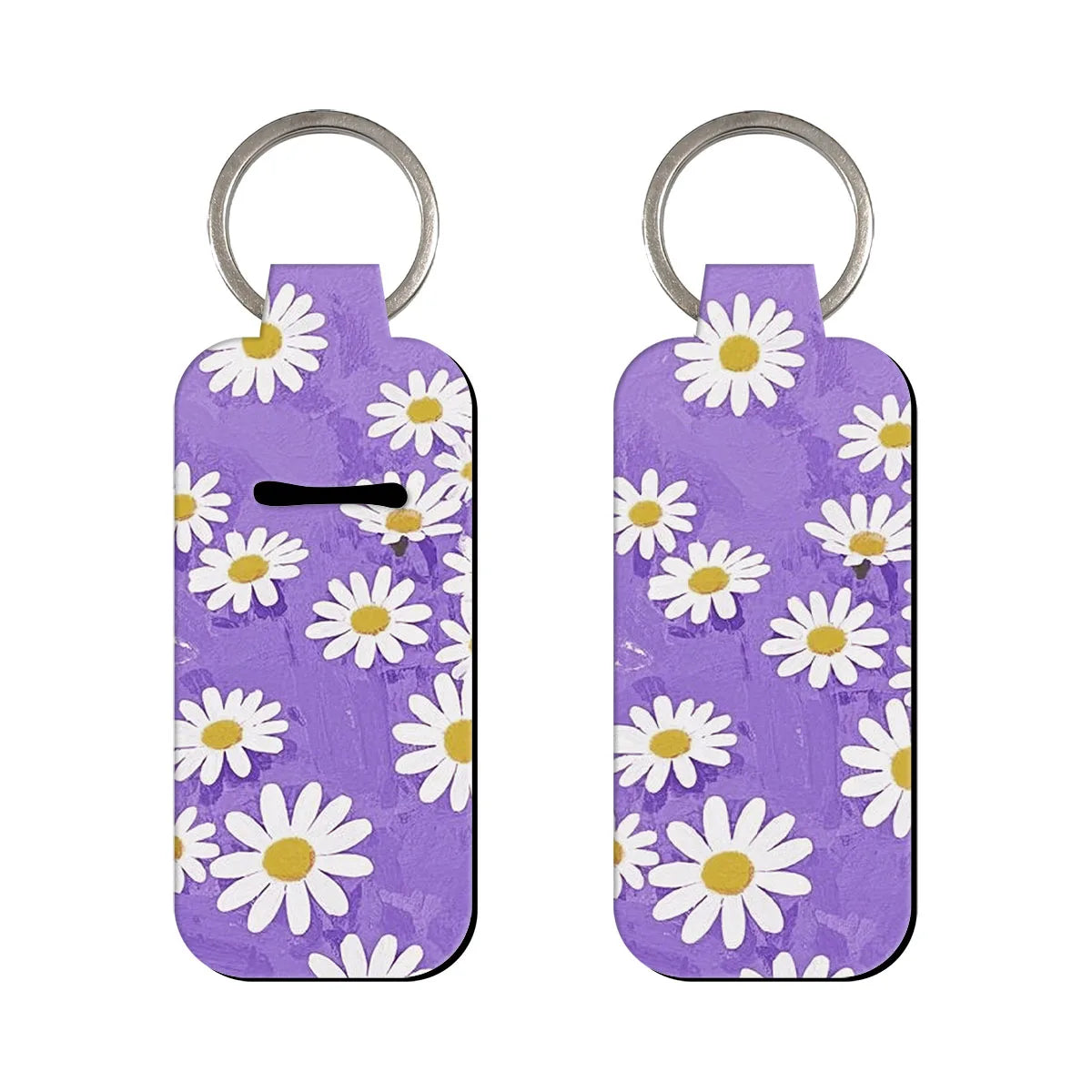 Flowers Clip On Lipstick Holder Keychain Daisy Print Simple Style Keyring Trendy Lip Balm Key Chain Bag Charms Accessories