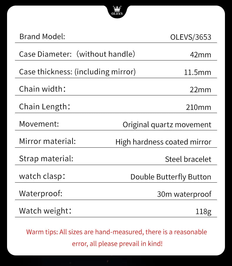 OLEVS 3653 Luminous Chronograph Stainless Steel Quartz Watch for Men Waterproof Sports Calendar Date Wristwatches Reloj Hombre