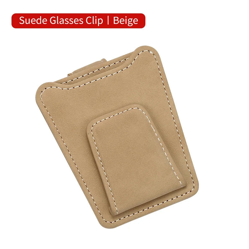 Sunglass Holder For Car Sun Visor, Suede Leather Glasses Eyeglass Hanger Clip Car Sunglasses Holder Ticket Card Clip Accessories
