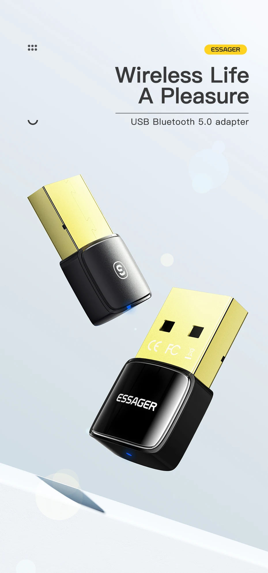 Essager Wireless USB Bluetooth 5.0 Adapter Dongle Mini Car Music AUX Audio Receiver Transmitter For PC Laptop Mouse Earphone HOT