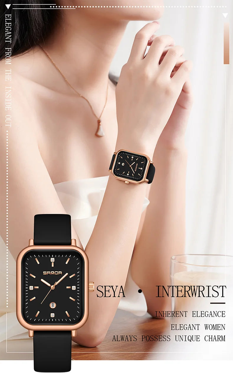 SANDA 1134 Women's Square Quartz Watch Black Fashion Crystal Waterproof Date Pointer Wristwatches for Ladies Watches Gift
