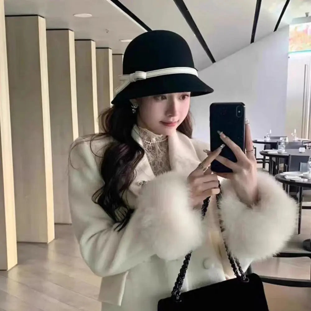 Retro Hepburnesque Felt Formal Hat Panama Cap Wealthy Heiress Style Bowknot Bucket Hat British Style Travel