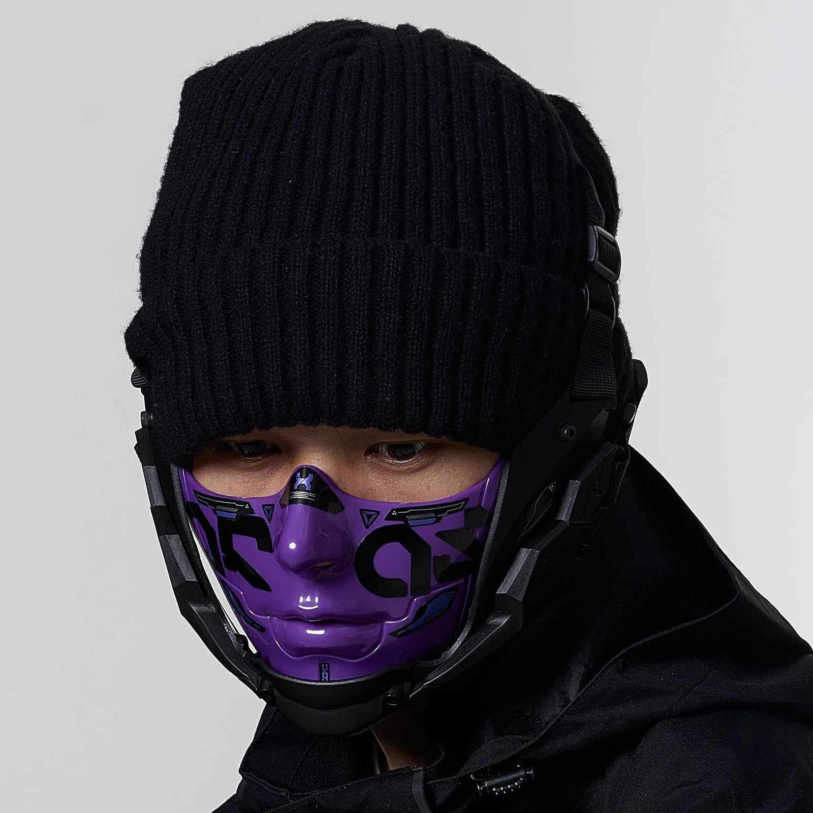 JAUPTO Cyberpunk Half Face Mask Mecha Style Halloween Cosplay Mask Adjustable Straps Breathable Comfort Tactical Streetwear