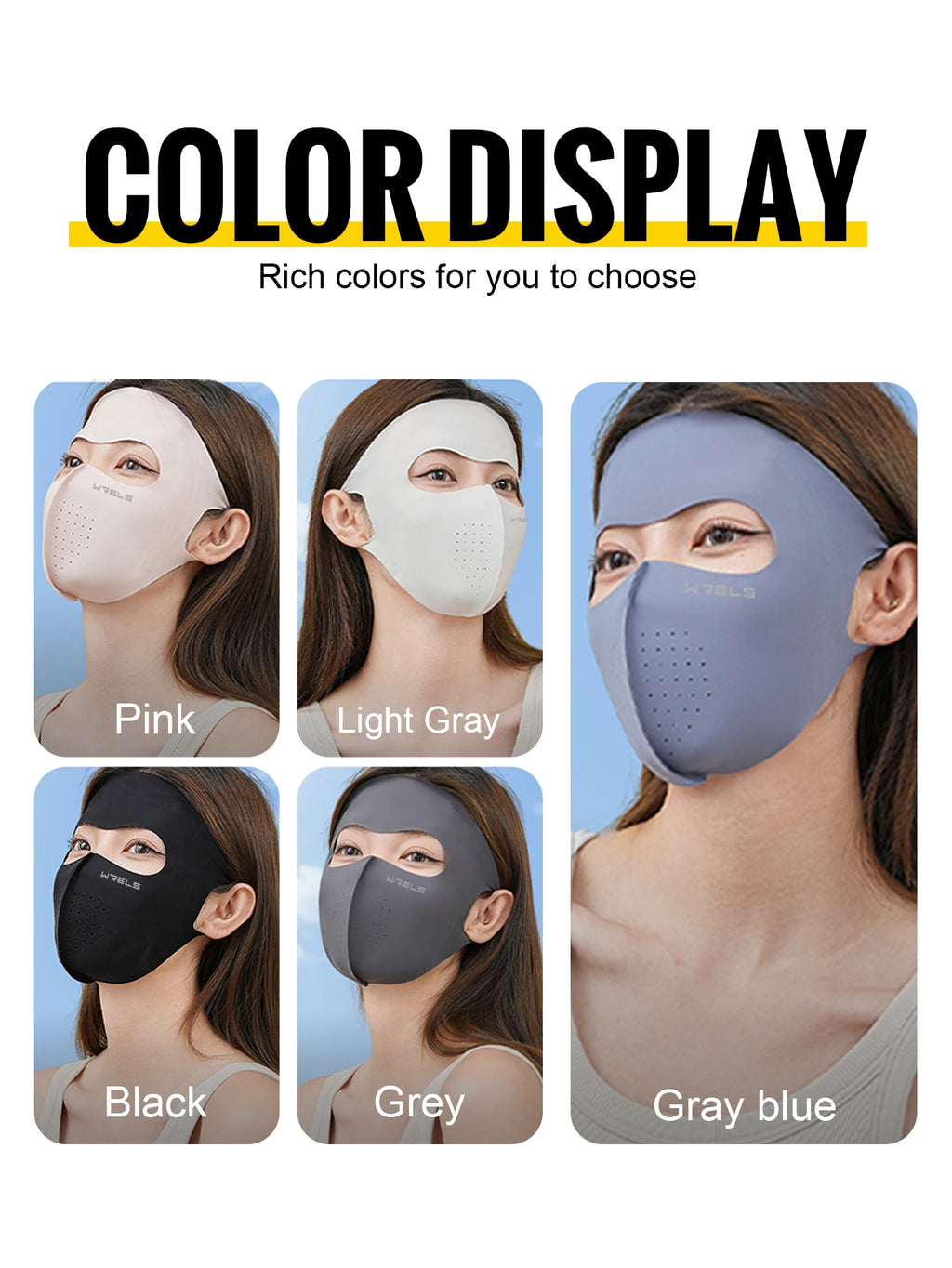 WRELS UV Protection Mask  Ice Silk Sunscreen Mask Breathable Lightweight Cycling Face Mask Anti-UV 400 Facemask For Men Women