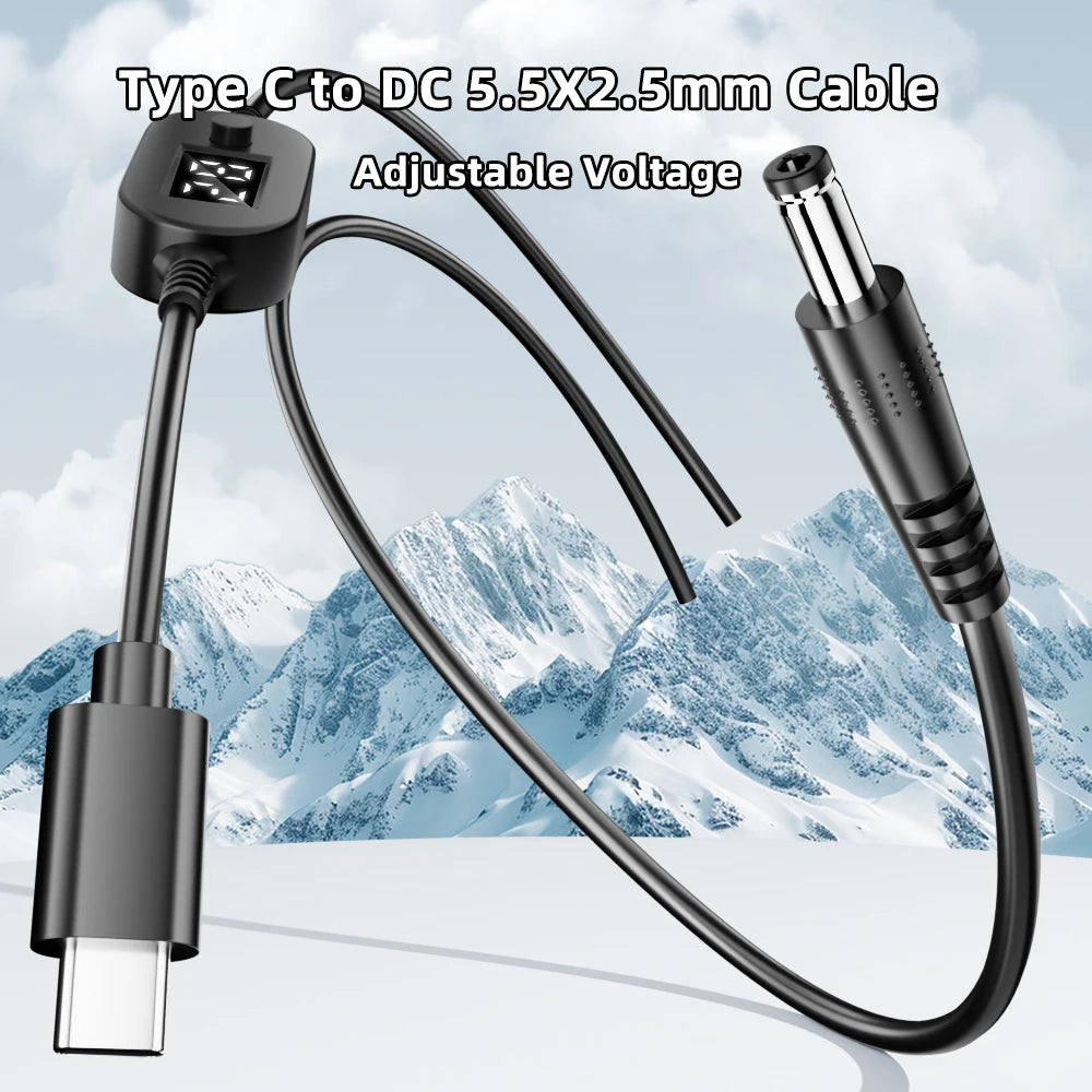 USB-C to DC Boost Converter Cable Type C to 5V 9V 12V 15V 20V 28V Adjustable Voltage Adapter Cord for Laptop Wireless Router TV
