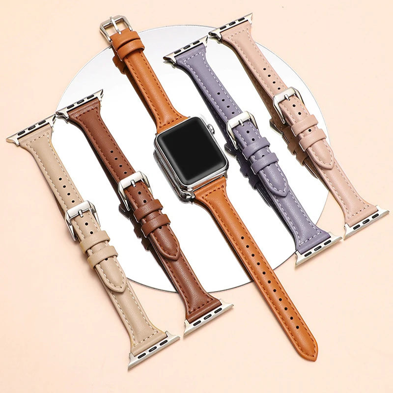Leather Loop strap for Apple Watch band Ultra 2 49mm 41mm 40mm 38mm Slim Wrist bracelet iWatch series 7 8 9 6 5 4 3 SE 44mm 45mm