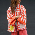 New Printed Pocket Wide Sleeved Ladies Outwear Loose Fashion Women's Double Sided Jacket 2023 Chic Casual Party Street Wear
