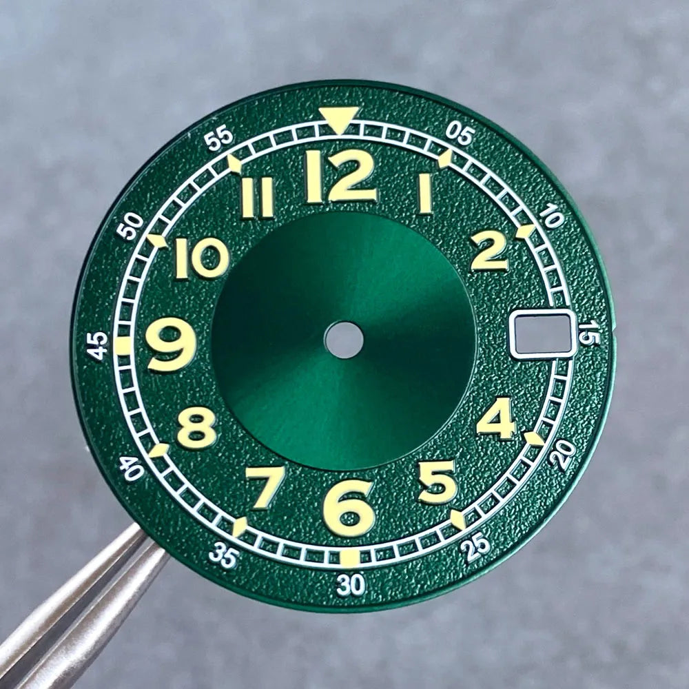 Tandorio 29mm Black/Green Arabic Numer Green Luminous Sterile Date Watch Dial fit NH34 NH35 NH36 NH38 Movement Watch Repair Tool