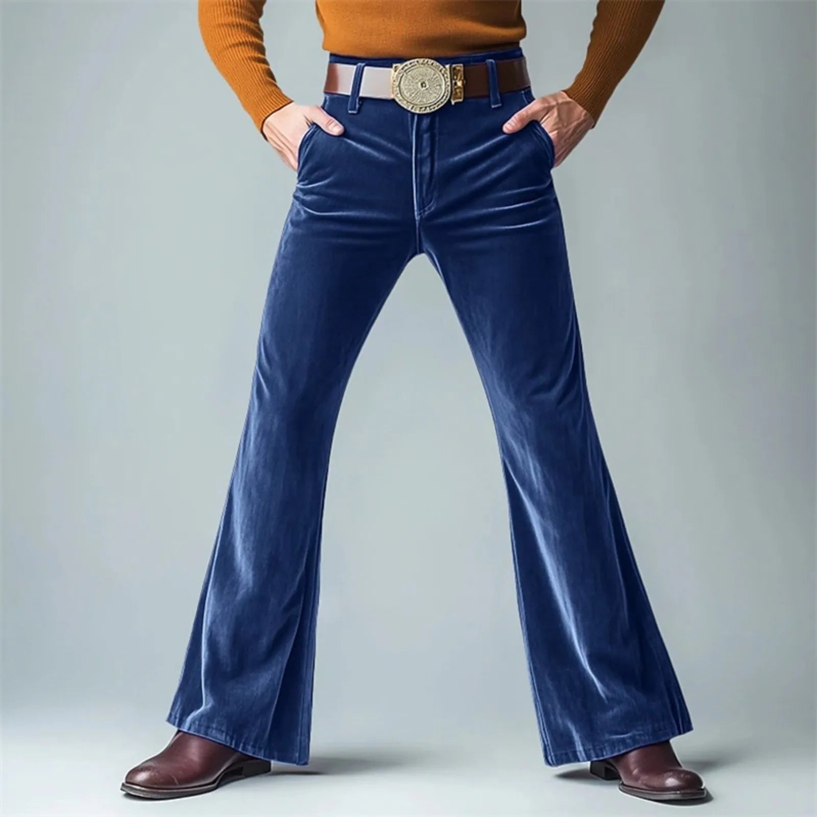 Men Retro Disco Flared Pants Classic Vintage Style Comfy Flare Trousers Fitted Velvet Fabric Dancing Stylish Pants Without Belt