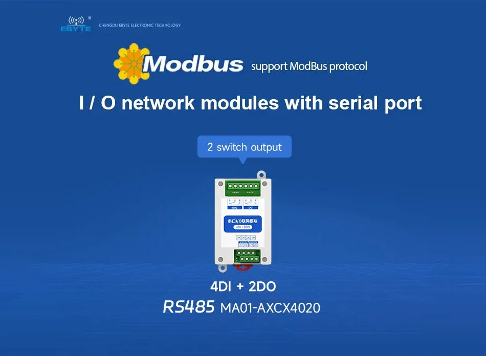 ModBus RTU Serial IO Module RS485 Interface 4DI+2DO 8 Digital Outputs CDSENET MA01-AXCX4020 Rail Installation 8~28VDC